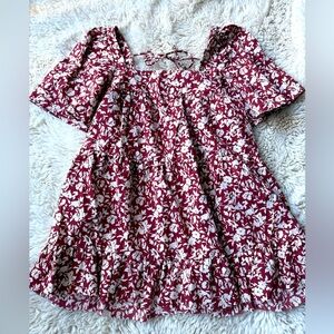 Abercrombie & Fitch Red Floral Smocked Top XS